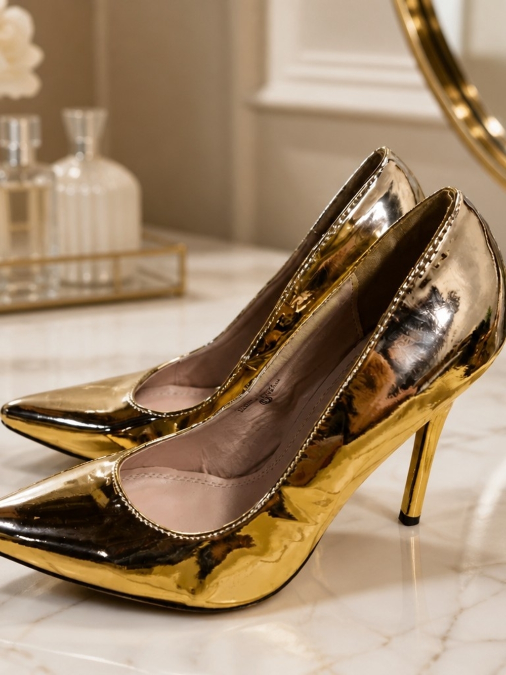 Chase + Chloe Metallic Gold Pointed-Toe Stiletto Heels